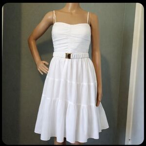 Calvin Klein Ruched Bodice Spaghetti Strap Tiered Sundress with Belt